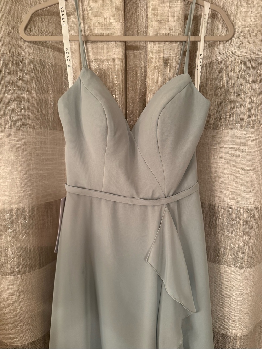 Azazie Pale Green with Light Blue Spaghetti-Strap Prom Dress - Picture 8 of 11